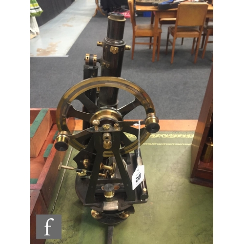 75 - An early 20th Century Troughton & Sons theodolite in a gun metal grey lacquered finish in original w... 