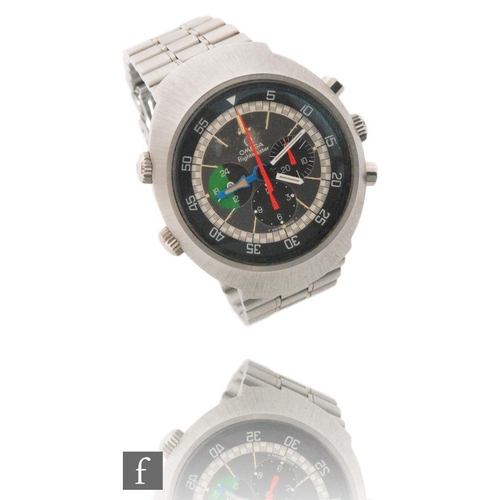 394 - A gentleman's Omega Flightmaster wrist watch Ref 145.013, with black dial white hands and three subd... 