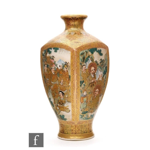 108 - A Japanese Meiji period (1867-1912) Satsuma vase, of tapered square section rising from a spreading ... 