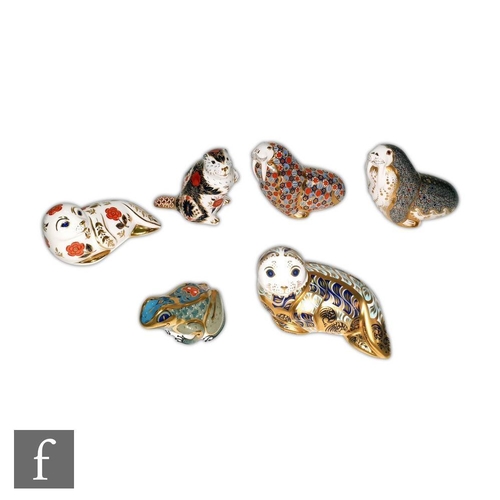 15 - Six Royal Crown Derby paperweights to include Old Imari Beaver exclusively made for Peter Jones of W... 