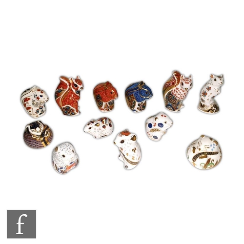 16 - Twelve Royal Crown Derby paperweights to include Woodland Squirrel, Wellbeck Squirrel numbered 555 o... 