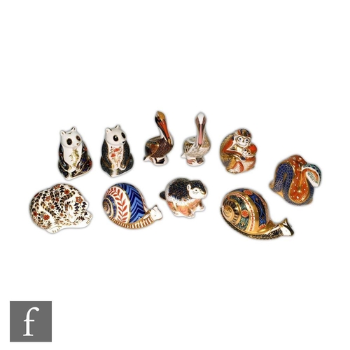 17 - Ten Royal Crown Derby paperweights to include Imperial Panda Endangered Species for Sinclairs, White... 