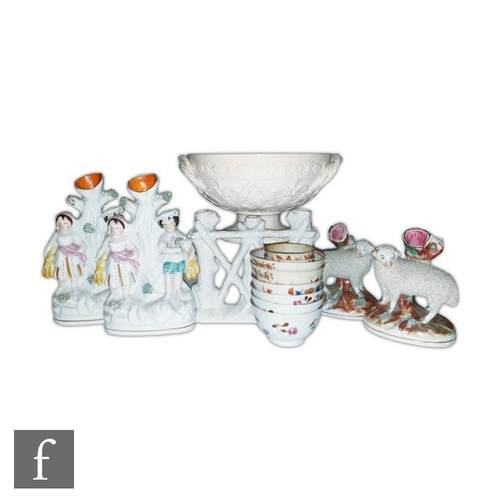 36 - A 19th Century Wedgwood creamware bowl with moulded decoration and twisted handled, printed and impr... 