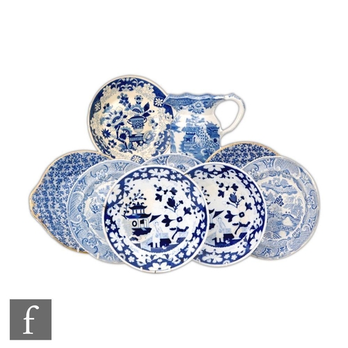 37 - A pair of 19th Century Cartwright and Edwards blue and white Coral pattern cake plates together with... 