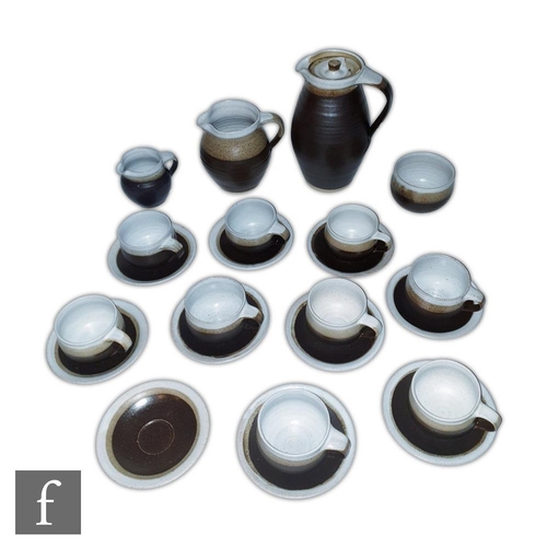 39 - A Marianne de Trey studio pottery coffee set comprising coffee pot, milk jug, cream jug, sugar bowl ... 