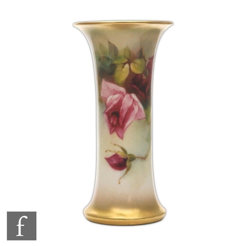 40 - An early 20th Century Royal Worcester shape G923 trumpet vase decorated with a hand painted crimson ... 