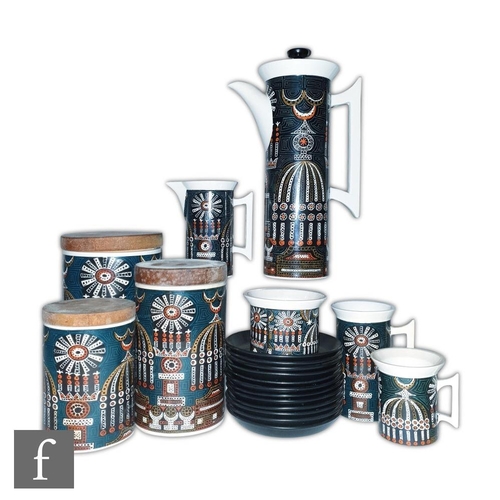 42 - A Portmeirion coffee set decorated in the Magic City pattern designed by Susan William Ellis compris... 