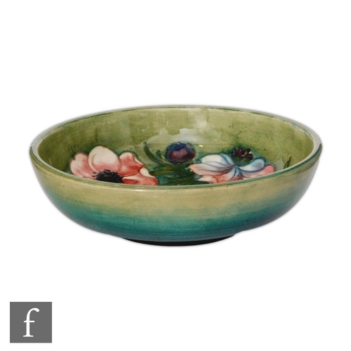 68 - A Moorcroft bowl decorated in the Anemone pattern with four tubelined flowers to the central well, a... 