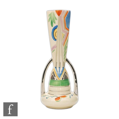 71 - A 1930s Art Deco vase of stylised globe and shaft form with curved handles decorated with hand paint... 