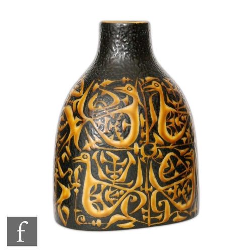 79 - A Royal Copenhagen Fajance pillow vase designed by Nils Thorsson and decorated with an abstract bird... 