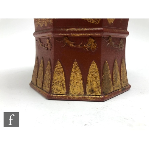 168 - A Chinese late Qing Dynasty (1644-1912) Yixing vase, the octagonal meiping vase relief moulded to th... 