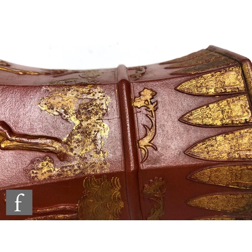 168 - A Chinese late Qing Dynasty (1644-1912) Yixing vase, the octagonal meiping vase relief moulded to th... 