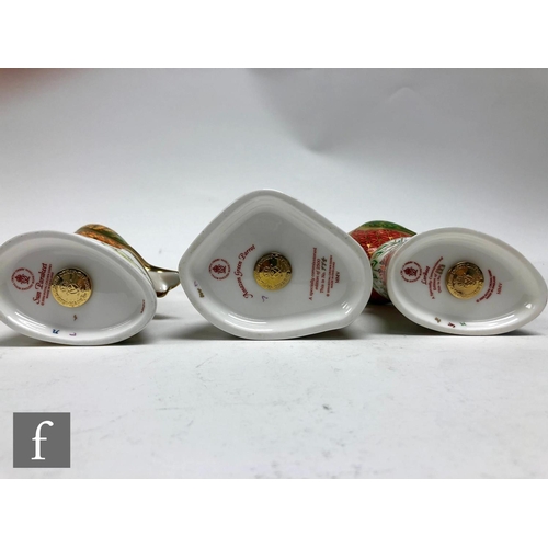 20 - Six Royal Crown Derby bird paperweights comprising Amazon Green Parrot numbered 774 of 2500, Lorikee... 