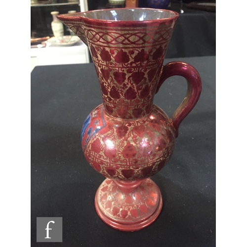 52 - A late 19th Century French ewer decorated in the Hispano-Moresque style by Emile Balon, with painted... 