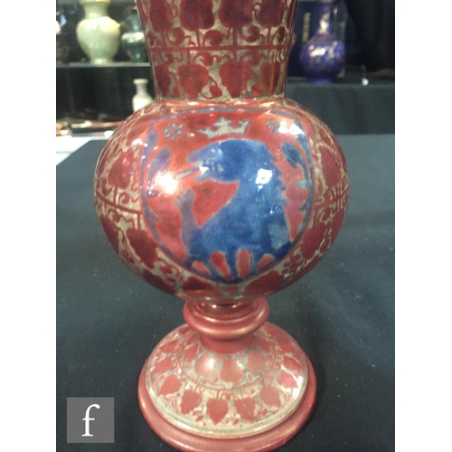 52 - A late 19th Century French ewer decorated in the Hispano-Moresque style by Emile Balon, with painted... 