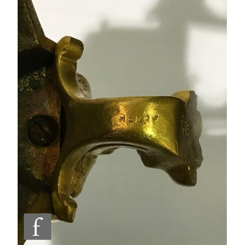 927 - A late 19th Century French ormolu and champleve enamel clock garniture, the four sided glass panel c... 