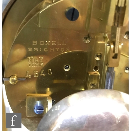 927 - A late 19th Century French ormolu and champleve enamel clock garniture, the four sided glass panel c... 