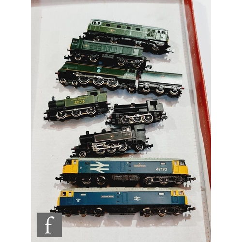 Eight N gauge locomotives by Graham Farish and Trix to include an 0 6 0T SR green 2579 BR Class 47