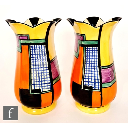234 - Clarice Cliff - Football - A pair of shape 361 vases circa 1929, hand painted with abstract line and... 