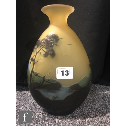 13 - Galle - An early 20th Century cameo glass vase, circa 1900, of compressed ovoid form with everted ri... 