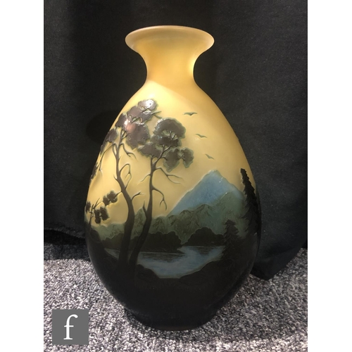 13 - Galle - An early 20th Century cameo glass vase, circa 1900, of compressed ovoid form with everted ri... 