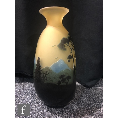 13 - Galle - An early 20th Century cameo glass vase, circa 1900, of compressed ovoid form with everted ri... 