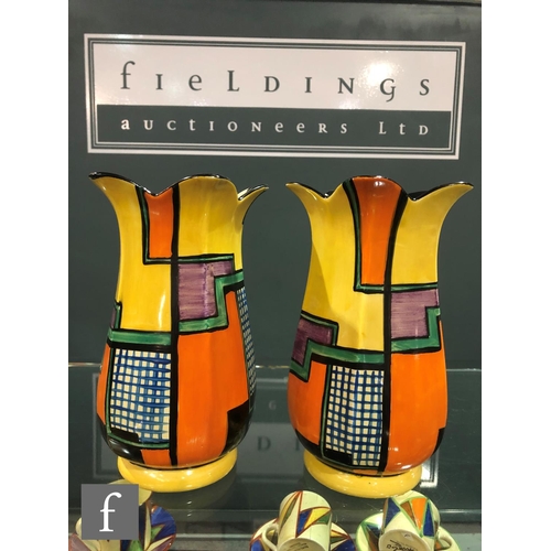 234 - Clarice Cliff - Football - A pair of shape 361 vases circa 1929, hand painted with abstract line and... 
