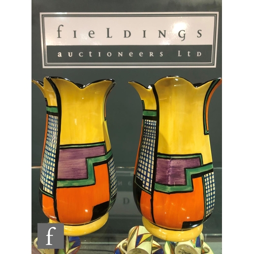 234 - Clarice Cliff - Football - A pair of shape 361 vases circa 1929, hand painted with abstract line and... 