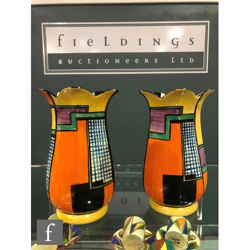 234 - Clarice Cliff - Football - A pair of shape 361 vases circa 1929, hand painted with abstract line and... 