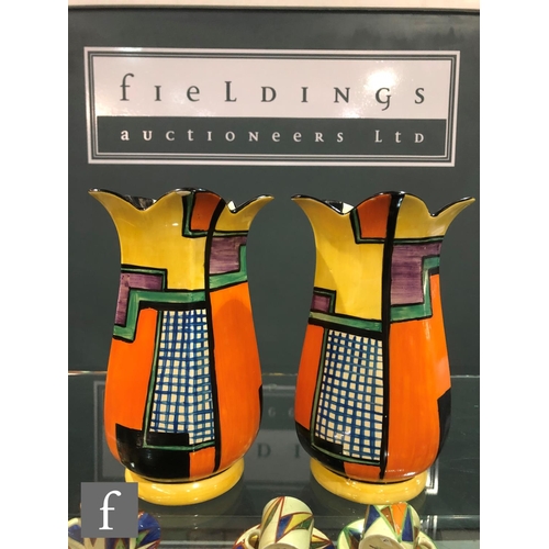 234 - Clarice Cliff - Football - A pair of shape 361 vases circa 1929, hand painted with abstract line and... 