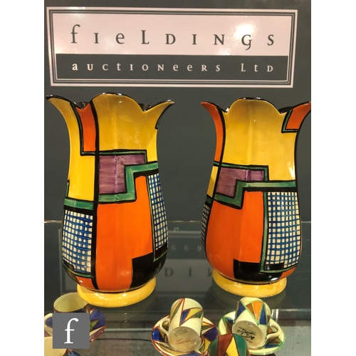 234 - Clarice Cliff - Football - A pair of shape 361 vases circa 1929, hand painted with abstract line and... 