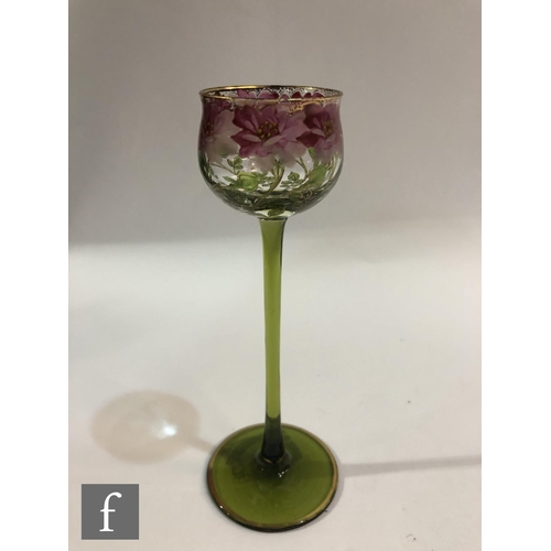 28 - Theresienthal - An early 20th Century drinking glass with a cup bowl with everted rim, decorated wit... 