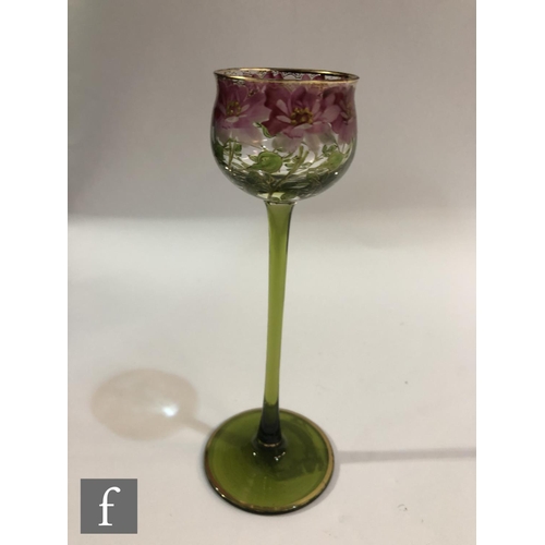 28 - Theresienthal - An early 20th Century drinking glass with a cup bowl with everted rim, decorated wit... 