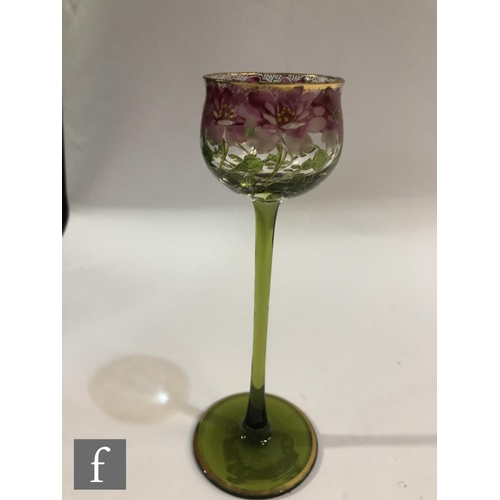 28 - Theresienthal - An early 20th Century drinking glass with a cup bowl with everted rim, decorated wit... 