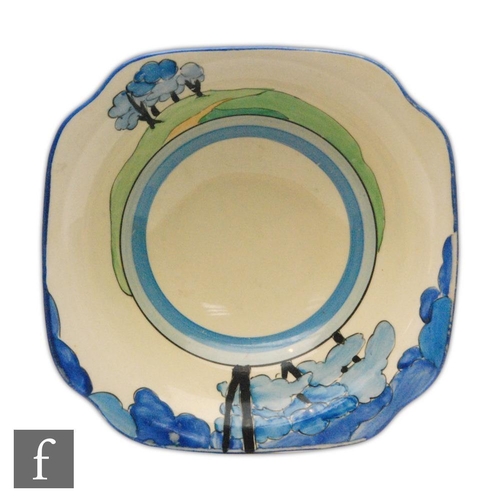 20 - A Clarice Cliff Blue Firs pattern Leda shape preserve dish circa 1933, hand painted with a stylised ... 