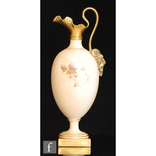 33 - A late 19th Century Royal Worcester blush ivory shape 1144 pedestal ewer, hand painted by Edward Rab... 