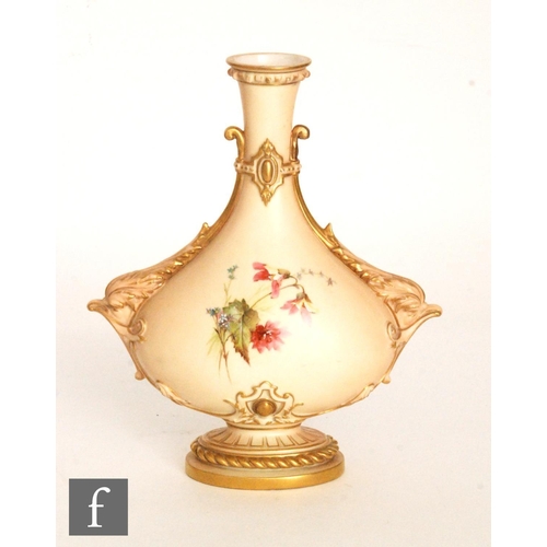 37 - An early 20th Century Royal Worcester blush ivory shape 2125 vase decorated with hand painted wild f... 