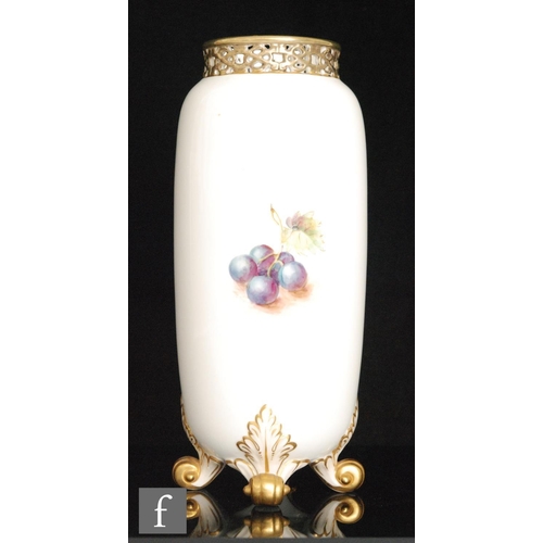 41 - A later 20th Century Royal Worcester Fallen Fruit vase panel decorated by Freeman with hand painted ... 