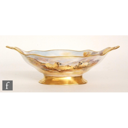 44 - A later 20th Century hand painted pedestal bowl hand painted by former Royal Worcester artist David ... 