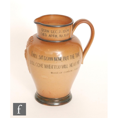 80 - A late 19th Century Doulton Lambeth saltglazed stoneware jug commemorating Benjamin Disraeli, Earl o... 