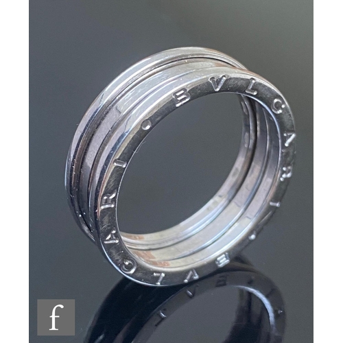 578 - A Bulgari 'B.Zero1' 18ct white gold sprung band ring, weight 10g, signed Bulgari, Swiss assay mark, ... 