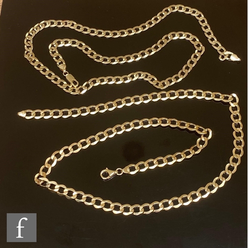 586 - Two 9ct hallmarked filed curb link chains both terminating in a lobster clasp, both 50cm in length, ... 