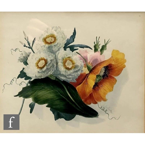 423 - ENGLISH SCHOOL (CIRCA 1900) - A study of daffodils in an Art Nouveau jug, watercolour, framed, 54cm ... 