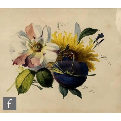 423 - ENGLISH SCHOOL (CIRCA 1900) - A study of daffodils in an Art Nouveau jug, watercolour, framed, 54cm ... 