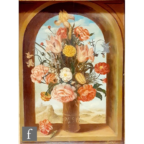 425 - AFTER RACHEL RAUSCH, (19TH CENTURY) - 'Flowers in the Window', painted with a brimming vase of flowe... 