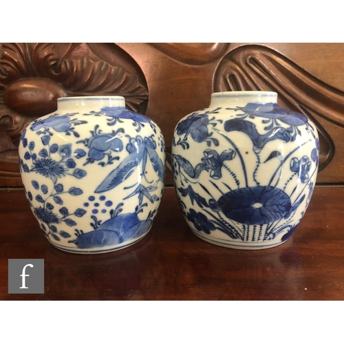 199 - A pair of Chinese blue and white vases, late Qing Dynasty (1644-1912), each of rounded ovoid form de... 