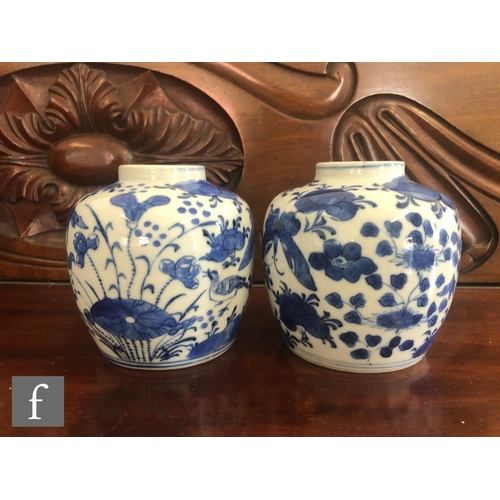 199 - A pair of Chinese blue and white vases, late Qing Dynasty (1644-1912), each of rounded ovoid form de... 