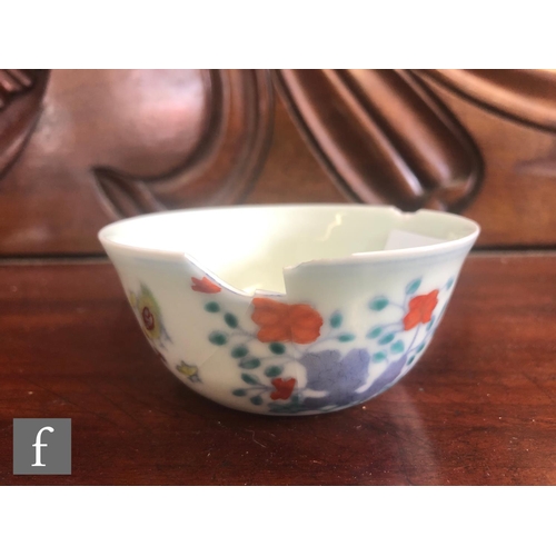 208 - A Chinese Ming Dynasty style 'Chicken cup', the gently sloping sides decorated with Doucai glazes an... 