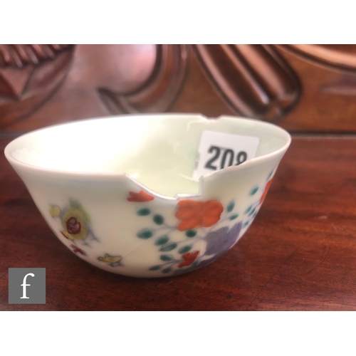 208 - A Chinese Ming Dynasty style 'Chicken cup', the gently sloping sides decorated with Doucai glazes an... 