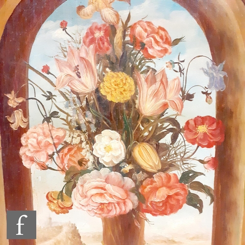 425 - AFTER RACHEL RAUSCH, (19TH CENTURY) - 'Flowers in the Window', painted with a brimming vase of flowe... 